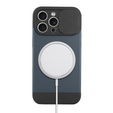Etui do iPhone 15 Pro Max, ERBORD MagProtect Cam Slider do MagSafe, tytanowe niebieskie + Szkło hartowane