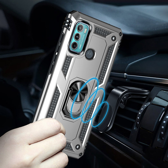 Etui pancerne do Motorola Moto G60, Nox Case Ring, srebrne