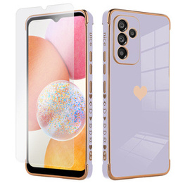 Zestaw Etui do Samsung Galaxy A14 4G/5G, Electro heart, Fioletowe + szkło