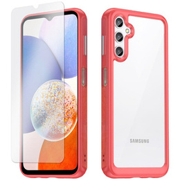 Zestaw Etui do Samsung Galaxy A14 4G/5G, Fusion Hybrid, Przezroczyste / Czerwone + Szkło 9H