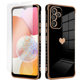 Zestaw Etui do Samsung Galaxy A14 4G/5G, Electro heart, Czarne + szkło
