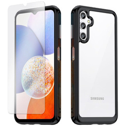 Zestaw Etui do Samsung Galaxy A14 4G/5G, Fusion Hybrid, Przezroczyste / Czarne + Szkło 9H