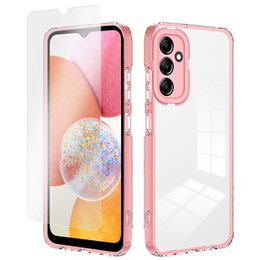 Zestaw Etui do Samsung Galaxy A14 5G, AntiDrop Hybrid Case, Przezroczyste z różową ramką + szkło