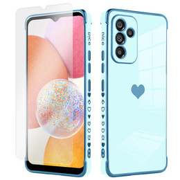 Zestaw Etui do Samsung Galaxy A14 4G/5G, Electro heart, Niebieskie + szkło