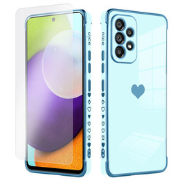 Zestaw Etui do Samsung Galaxy A52/A52S, Electro heart, Niebieskie + Szkło