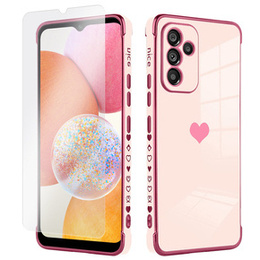 Zestaw Etui do Samsung Galaxy A14 4G/5G, Electro heart, Różowe rose gold + szkło