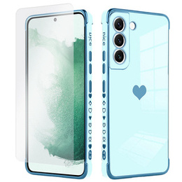 Zestaw Etui do Samsung Galaxy S22, Electro heart, Niebieskie + Szkło