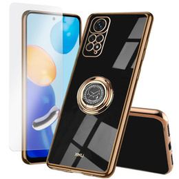 Zestaw Etui do Xiaomi Redmi Note 11/11s, Electro Ring, Czarne + szkło