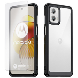Zestaw Etui do Motorola Moto G73 5G, Fusion Hybrid, przezroczyste z czarną ramką + szkło
