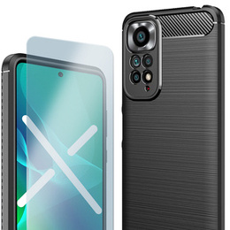 Zestaw Etui do Xiaomi Redmi Note 11 / 11S, Tech-Protect Karbon, Czarne + Szkło