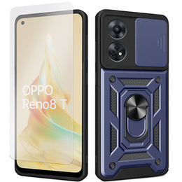 Zestaw Etui pancerne do Oppo Reno8 T, Nox Camera Slide, niebieskie + Szkło