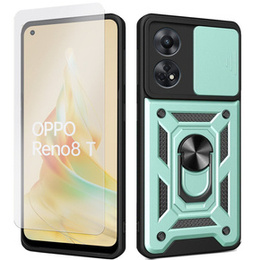Zestaw Etui pancerne do Oppo Reno8 T, Nox Camera Slide, zielone + Szkło