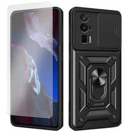 Zestaw Etui pancerne do Xiaomi Poco F5 Pro, Nox Camera Slide, czarne + Szkło