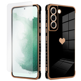 Zestaw Etui do Samsung Galaxy S22, Electro heart, Czarne + Szkło