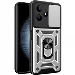 Zestaw Etui pancerne do Realme C53 4G, CamShield Slide, srebrne + Szkło
