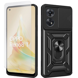 Zestaw Etui pancerne do Oppo Reno8 T, Nox Camera Slide, czarne + szkło