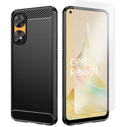 Zestaw Etui do Oppo Reno8 T 4G, karbon, silikonowe ochronne, czarne + szkło